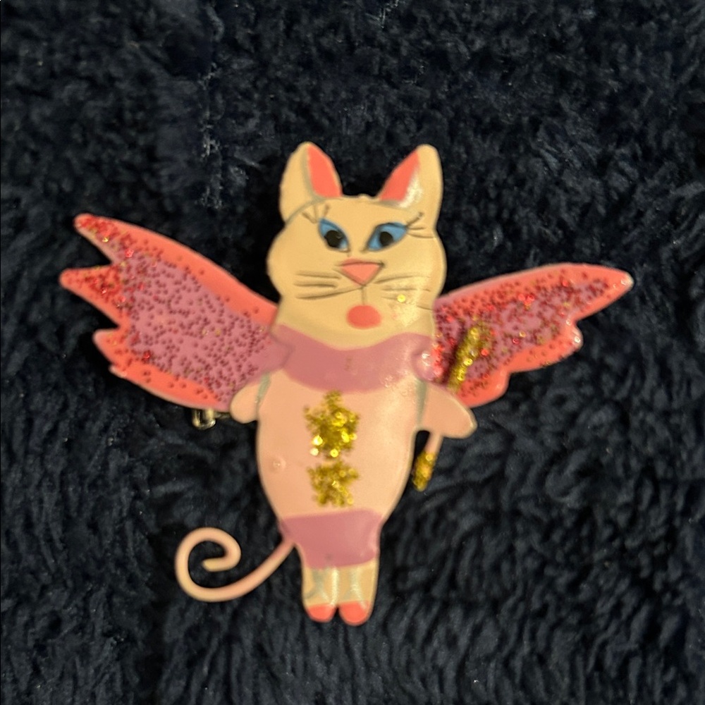 Pink and Gold Glitter Cat Fairy Brooch